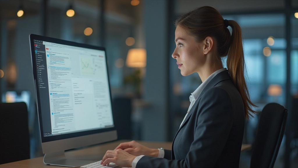 Маркетолог анализирует результаты email-кампании в офисе